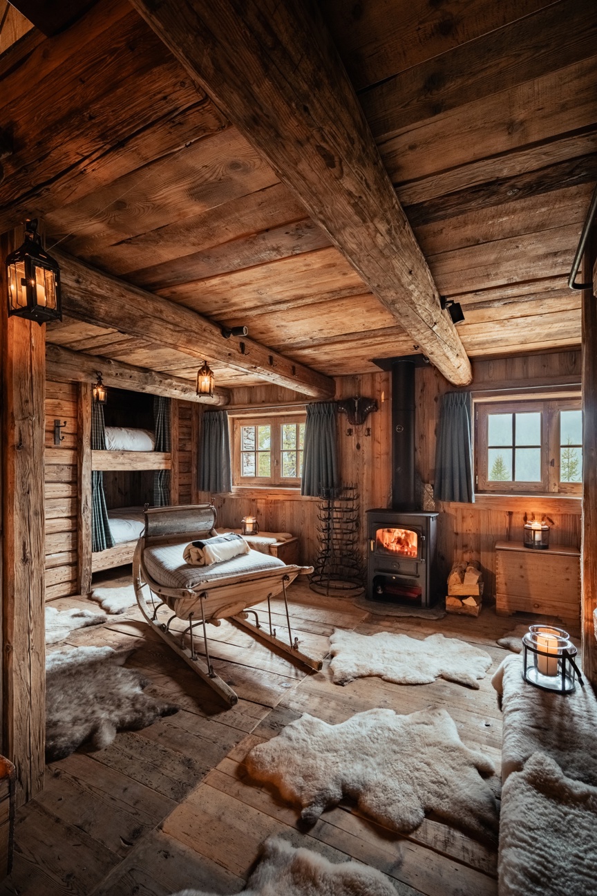 Interior of a hut in the French Alps.